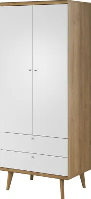 Produktbild von Furniture24 Kleiderschrank 80 cm Primo PSZ80 Schrank 2 Türiger mit Kleiderstange und 2 Schubladen