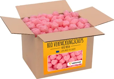 Produktbild von verpacking  Verpackungschips aus Maisstärke [Farbe & Menge wählbar] Füllmaterial für Pakete Rosa (Herz) 25 Liter