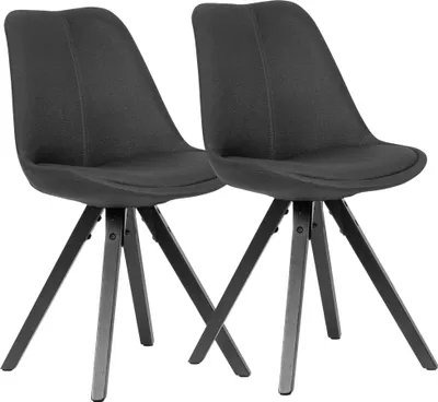 Produktbild von 2er Set Esszimmerstuhl Anthrazit mit schwarzen Beinen Stuhl Skandinavisch | Polsterstuhl mit Stoff-Bezug | Design Küchenstuhl gepolstert