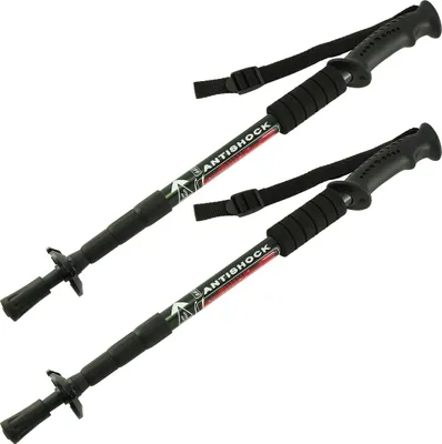 Produktbild von MidGard Teleskop Nordic Walking Stöcke, 50-110 cm höhenverstellbar, Antischock Dämpfung, Wanderstöcke Schwarz 2 Stk.