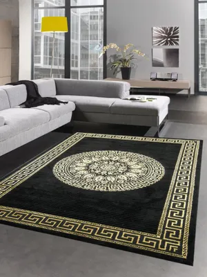 Immagine prodotto di Tappeto soggiorno con bordo a meandro nero oro dimensioni - 120x170 cm