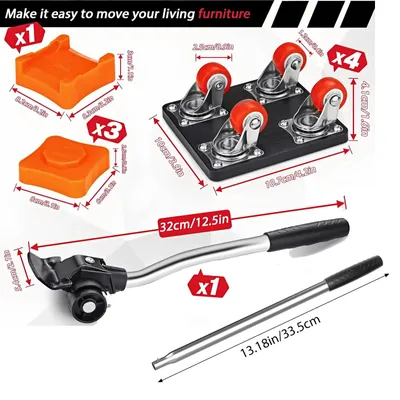 Image de Levage de meubles - Roulettes de transport - Lot de 4 - Outil de levage - Capacité de charge : 400 kg - Roulettes pivotantes