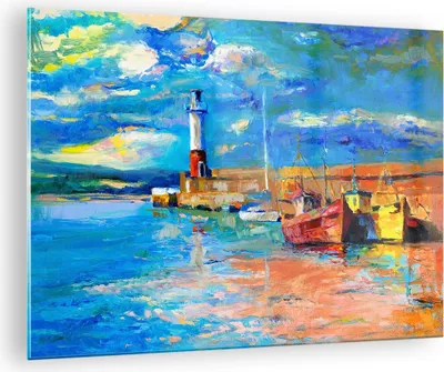 Produktbild von Bilder auf glas - Leuchtturm Meer - 70x50cm - Glasbilder - Wandbilder - Kunstdruck - zum Aufhängen bereit - Wanddekoration aus Glas - Glas Bilder - Wandbild auf Glas - Einteilig - GAA70x50-3693