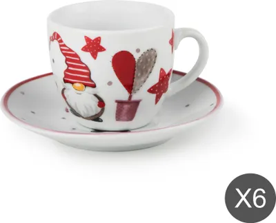 Produktbild von Excelsa Set Von 6 Espressotassen Mit Untertassen Gnomo Porzellan 7 Cl Bunt