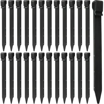 Zdjęcie produktu dla Elzusha - 25 sztuk, plastikowe szpilki do mocowania - 25 cm, czarne, do użytku w ogrodzie i na kempingu
