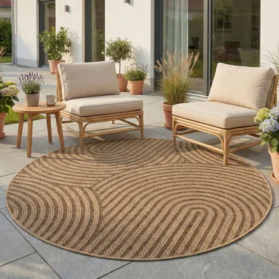 Image de Teppium Tapis Rond 80 cm Scandi Boho Résistant Naturel