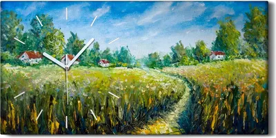 Produktbild von Küchenuhr Bürouhr Leinwand Uhr 60x30 Gemälde Landschaft Bäume Himmel Kunst - weiße Hände