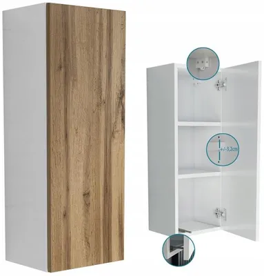 Produktbild von Hängende Badezimmerkommode 30 x 80 x 25 cm in Weiß + Eiche Wotan