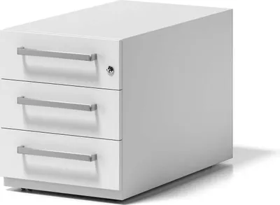 Produktbild von Rollcontainer Note mit Griff, verkehrsweiß, mit 3 Universalschubladen