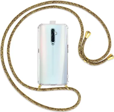 Produktbild von Handykette Backcover-Schutzhülle mit Band (Metall goldfarben) für Oppo Reno2 Z / Reno2 F - braun+beige