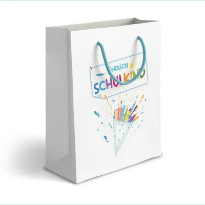 Produktbild von itenga Geschenktüte mit Kordel - Endlich Schulkind WEISS - Motiv SCHULTÜTE