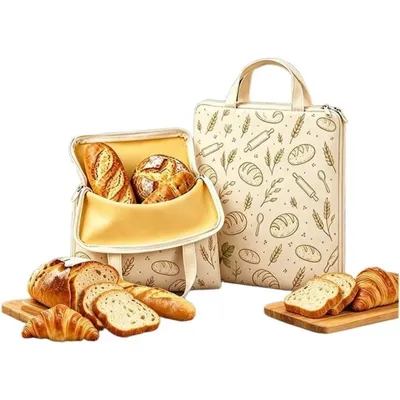 Produktbild von Bienenwachs Brotbeutel 2er Set, U-Reißverschluss Baumwolle Sauerteig Aufbewahrung, atmungsaktiv, 32x43 cm für Sauerteigbrote