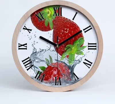 Produktbild von Holzuhr 25fi cm wanduhr - schwarze Spitzen - Erdbeeren und Wasser