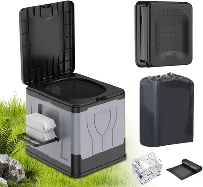 Obrázok produktu pre Mobilná toaleta, sivá a čierna, pre kempovanie