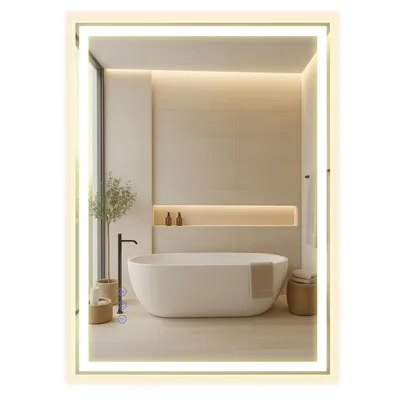 Produktbild von SONGMICS Badspiegel, Wandspiegel mit Beleuchtung, rechteckig, dimmbar, für Badezimmer und Wohnzimmer, 70,7 x 50,7 cm, weiß, KI-generiertes Bild