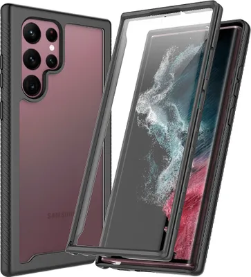 Immagine prodotto di Custodia per Samsung Galaxy S22 Ultra 5G, paraurti con protezione dello schermo integrata a 360° custodia protettiva per tutto il corpo nero