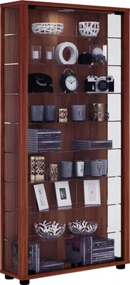 Produktbild von VCM Holz Glas Vitrine Sammelvitrine Glasvitrine Schaukasten Standvitrine Lumo Maxi Kern-Nussbaum