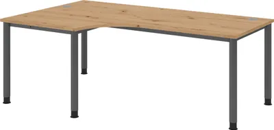 Produktbild von bümö Schreibtisch Serie-H - Nachbildung: Asteiche, Gestell: Graphit, Größe: Eckschreibtisch 200 x 120 cm