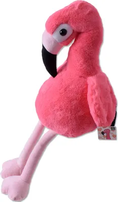 Produktbild von TE-Trend Plüschtier Plüsch Stofftier Flamingo Kuscheltier Deko Vogel Schlenkertier 30cm hoch Pink Schwarz