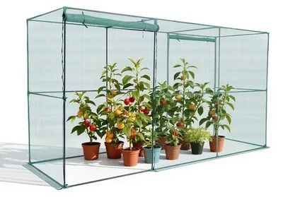 Obrázek produktu pro Zahradní fóliovník pro vyvýšené záhonky – rozměry 356 x 120 x 194 cm – dveře se zipem – odolný proti větru – ochranná síť pro rostliny