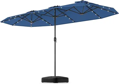 Produktbild von KOMFOTTEU Doppelsonnenschirm 4x2m mit LED, Sonnenschirm rechteckig mit Kurbel und Ständer, großer Balkonschirm mit UV Schutz, Terrassenschirm ohne Schirmständer für outdoor