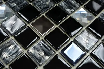 Produktbild von Handmuster Mosaikfliese Transluzent Edelstahl schwarz Glasmosaik Crystal Stahl schwarz Glas MOS63-CM-426_m
