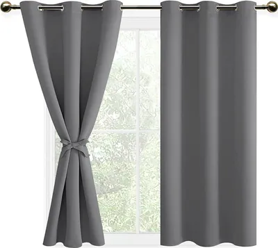 Produktbild von Blickdicht Verdunkelungsvorhang mit Ösen 2 Stück, Thermovorhang für Wohnzimmer, Schlafzimmer, Grau, 137x117cm (HxB)