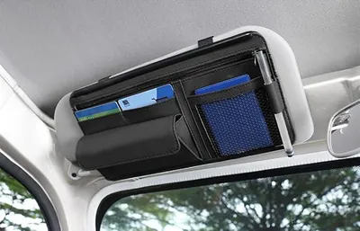 Productafbeelding van PolkaHome® Auto Zonneklep Organizer, Leren Opbergtas voor Zonneklep met Zonnebrilvak, Kaarten, Rijbewijs, Registratie, Pen, Bril