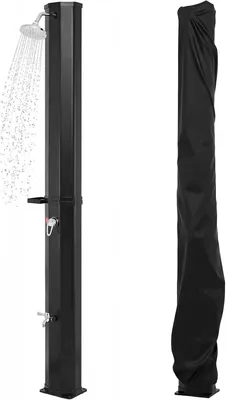 Produktbild von COSTWAY Solardusche 60L mit Abdeckung, Gartendusche mit Ablage, Regenduschkopf & Wasserhahn, warmes Wasser max. 60°C, Pooldusche ohne Stromanschluss