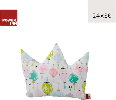 Produktbild von POWER INN Kronenkissen | ca. 30x24cm | Weiß mit Lampinons | Kuschelkissen | Dekokissen | Krone | Spielkissen | Kinderkissen