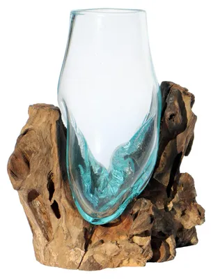 Glasvaas op wortelhout, handgemaakt, 15–20 cm, Ø 10–11 cm