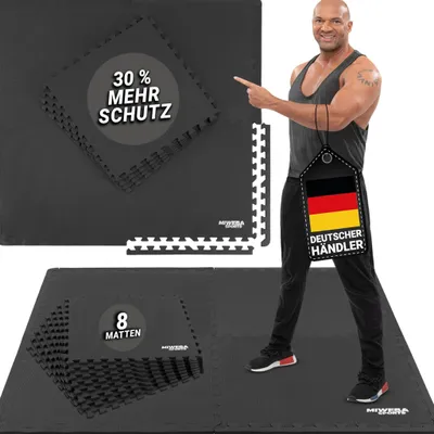 Produktbild von Bodenschutzmatte BS100 | Unterlegmatte für Fitnessgeräte, Fitnessmatte, Rutschfest, EVA-Schaumstoff, 8x Schutzmatte 63.5 x 63 cm (Anthrazit)
