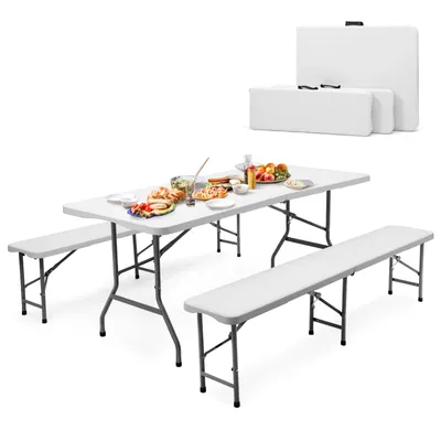 Produktbild von 180cm Bierzeltgarnitur Klappbar Kunststoff Gartenmöbel Set Biertisch Set Weiß