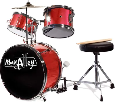 Immagine prodotto di Music Alley DBJK02-BK Set di batteria per principianti in 3 pezzi per bambini - Nero - pollici rossi