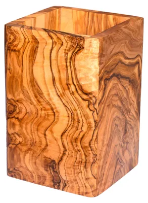 Olivenholz-Besteckhalter, handgefertigt, 11x11x16,5 cm, Küchenorganizer