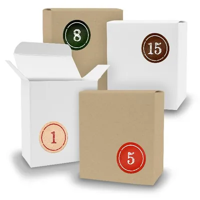 Produktbild von Adventskalender zum Füllen 24x Quader gemischt WEISS BRAUN + Sticker V09 Z02
