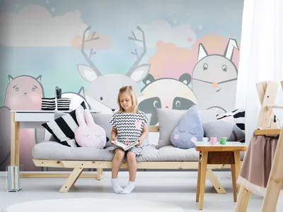Produktbild von Vlies Fototapete für Kinder 350x256 cm Tapeten Wandtapete XXL Waldtiere Hirsch wie gemalt e-A-10017-a-a