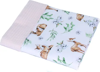 Produktbild von Babydecke Waffelpiqué Baumwolle Kuscheldecke Kinderwagendecke - 21. Reh + Lachs