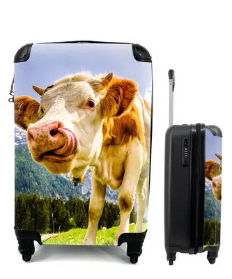 Obrázek produktu pro Kufr Příruční zavazadlo na kolečkách Malý cestovní kufr na 4 kolečkách Krávy - Hory - Tráva - Krajina - Alpy - Velikost kabiny < 55x40x23 cm a