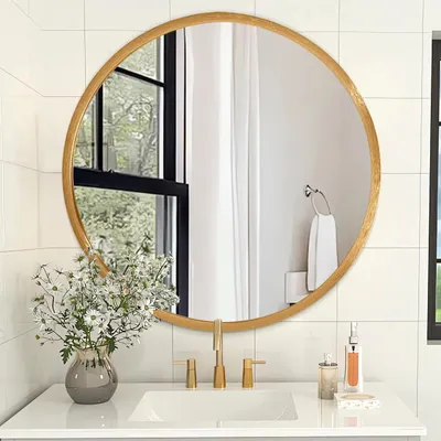 Produktbild von Runder Wandspiegel mit goldenem Metallrahmen für das Badezimmer
