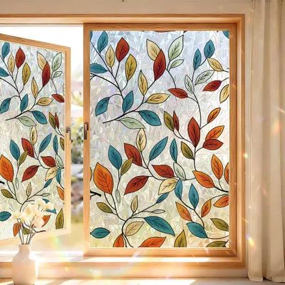 Zdjęcie produktu dla Folia okienna, 2 sztuki, 45 x 120 cm – folia termoizolacyjna, statycznie przylepiająca – folia dekoracyjna na szyby, imitująca szkło witrażowe – bez kleju – do okien i drzwi - zestaw D