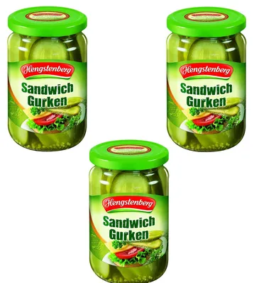 Image de Cornichon sandwich Hengstenberg Juteux et épicé en bocal 370g 3er Pack