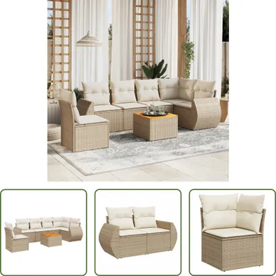 Produktbild von The Living Store 7-tlg. Garten-Sofagarnitur mit Kissen Beige Poly Rattan
