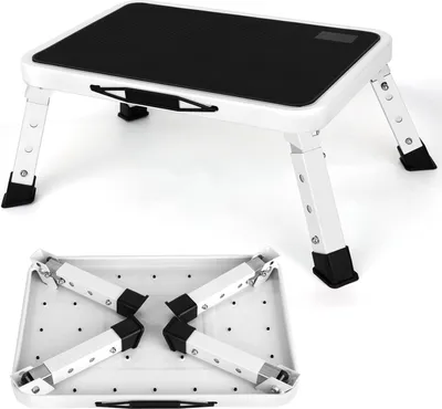 Productafbeelding van Driestaps trapklimmer, hoogte verstelbaar - antislip platform - opvouwbaar - geschikt voor kantoor, keuken en slaapkamer - 25 x 38 cm - wit