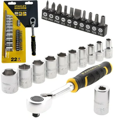 STANLEY Steckschlüsselsatz 22-teilig 1/4" mit Ratsche und Bithalter