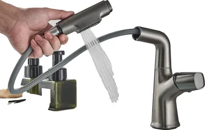 Zdjęcie produktu dla Bateria umywalkowa, obrót o 360°, konstrukcja jednouchwytowa, szara