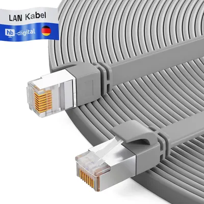 Produktbild von hb-digital Netzwerkkabel 10m Patch Kabel cat.7 Flachkabel RJ45 LAN Kabel CAT.7 Kupfer bis zu 10 Gbit/s U/FTP PVC grau