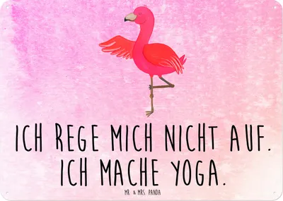 Produktbild von Mr. & Mrs. Panda Wandbild Flamingo Yoga DIN A6 - Aquarell Pink - Geschenk, wandtafel, Blechschild, Achtsamkeit, Yogi, tafel, Schild, Türschild, Meditieren