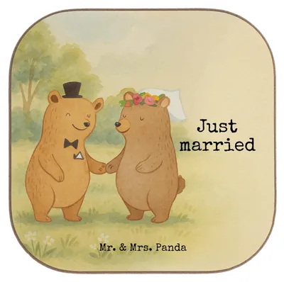 Produktbild von Mr. & Mrs. Panda Tassen Untersetzer Bären Heirat Design - Weiß - Geschenk, Tassenuntersetzer, Zur Hochzeit, für Gläser, Tischuntersetzer, weinuntersetzer, Trauung
