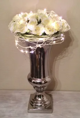 Produktbild von TRUMPET Keramikvase Trompetenvase Dekovase Blumenvase Vase Keramik Shabby Chic Silber 20 cm